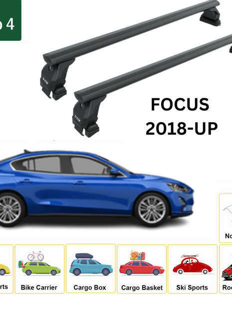 Ford Focus Sedan (C519) 2018-2025 Oluksuz Üst Tavan Portbagaj Taşıyıcı Ara Atkısı Toros Serisi Pro 4 Siyah