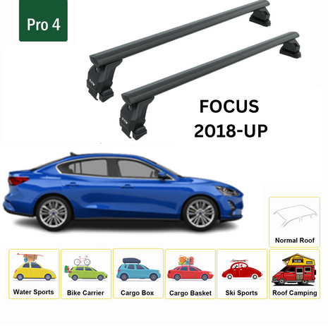 Ford Focus Sedan (C519) 2018-2025 Oluksuz Üst Tavan Portbagaj Taşıyıcı Ara Atkısı Toros Serisi Pro 4 Siyah
