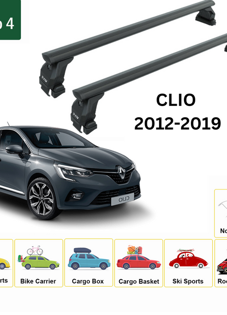 Renault Clio 2012-2019 Oluksuz Üst Tavan Portbagaj Taşıyıcı Ara Atkısı Toros Serisi Pro 4 Siyah