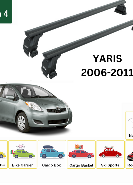 Toyota Yaris Hb 2006-2011 Oluksuz Üst Tavan Portbagaj Taşıyıcı Ara Atkısı Toros Serisi Pro 4 Siyah