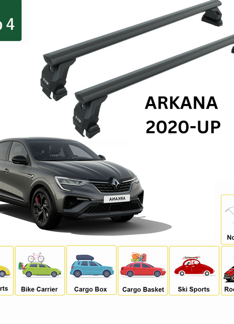 Renault Arkana 2020-2025 Oluksuz Üst Tavan Portbagaj Taşıyıcı Ara Atkısı Toros Serisi Pro 4 Siyah