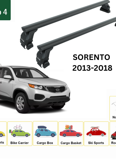 Kia Sorento 2013-2018 Oluksuz Üst Tavan Portbagaj Taşıyıcı Ara Atkısı Toros Serisi Pro 4 Siyah
