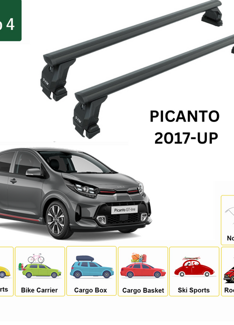 Kia Picanto 2004-2011 Oluksuz Üst Tavan Portbagaj Taşıyıcı Ara Atkısı Toros Serisi Pro 4 Siyah