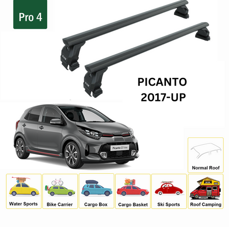Kia Picanto 2004-2011 Oluksuz Üst Tavan Portbagaj Taşıyıcı Ara Atkısı Toros Serisi Pro 4 Siyah