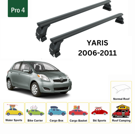 Toyota Yaris Hb 2006-2011 Oluksuz Üst Tavan Portbagaj Taşıyıcı Ara Atkısı Toros Serisi Pro 4 Siyah