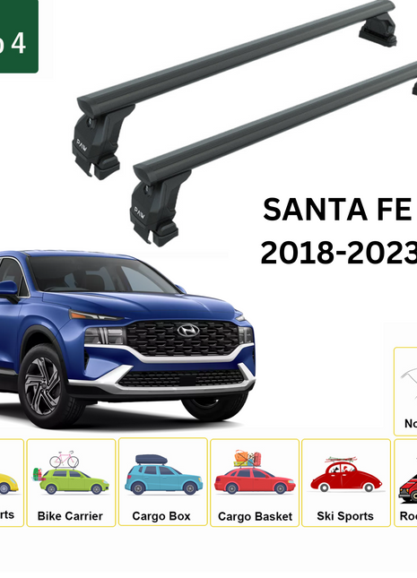 Hyundai Santa Fe 2018-2023 Oluksuz Üst Tavan Portbagaj Taşıyıcı Ara Atkısı Toros Serisi Pro 4 Siyah