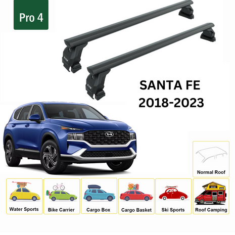 Hyundai Santa Fe 2018-2023 Oluksuz Üst Tavan Portbagaj Taşıyıcı Ara Atkısı Toros Serisi Pro 4 Siyah