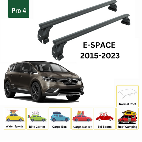 Renault E-Space 2015-2023 Oluksuz Üst Tavan Portbagaj Taşıyıcı Ara Atkısı Toros Serisi Pro 4 Siyah