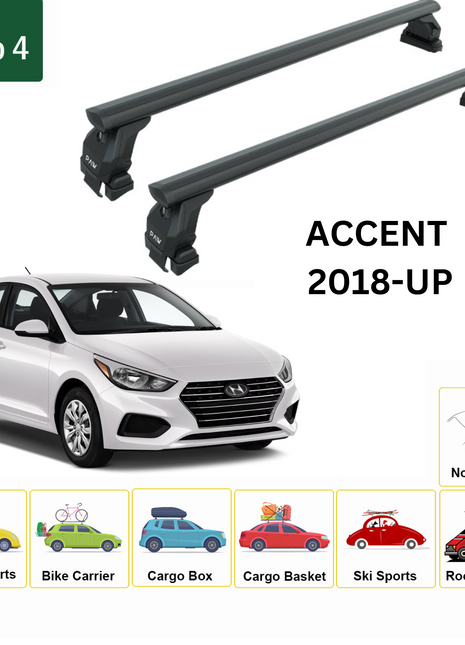 Hyundai Accent 2018-2025 Oluksuz Üst Tavan Portbagaj Taşıyıcı Ara Atkısı Toros Serisi Pro 4 Siyah