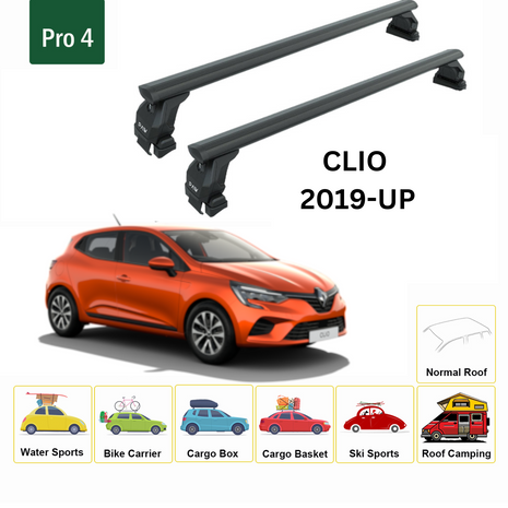 Renault Clio 2019-2025 Oluksuz Üst Tavan Portbagaj Taşıyıcı Ara Atkısı Toros Serisi Pro 4 Siyah