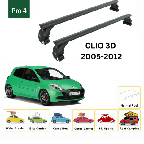 Renault Clio 3D 2005-2012 Oluksuz Üst Tavan Portbagaj Taşıyıcı Ara Atkısı Toros Serisi Pro 4 Siyah