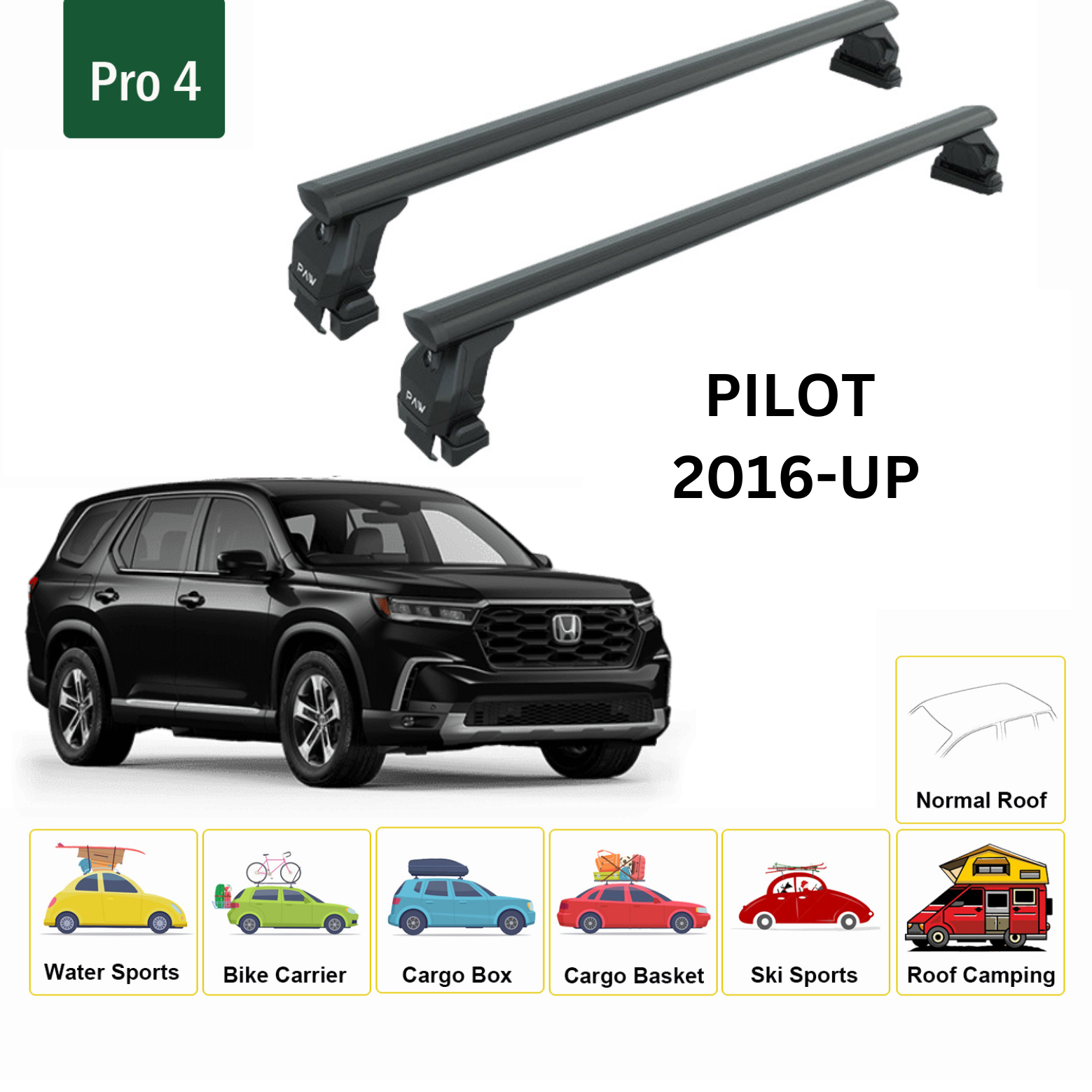 Honda Pilot 2016-2022 Oluksuz Üst Tavan Portbagaj Taşıyıcı Ara Atkısı Toros Serisi Pro 4 Siyah