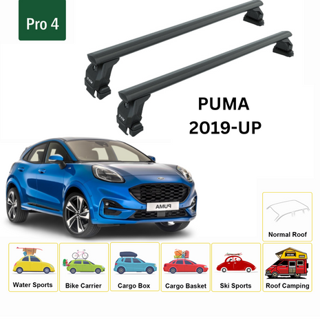 Ford Puma 2019-2025 Oluksuz Üst Tavan Portbagaj Taşıyıcı Ara Atkısı Toros Serisi Pro 4 Siyah