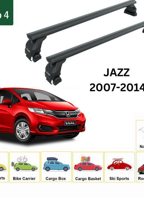 Honda Jazz 2007-2014 Oluksuz Üst Tavan Portbagaj Taşıyıcı Ara Atkısı Toros Serisi Pro 4 Siyah