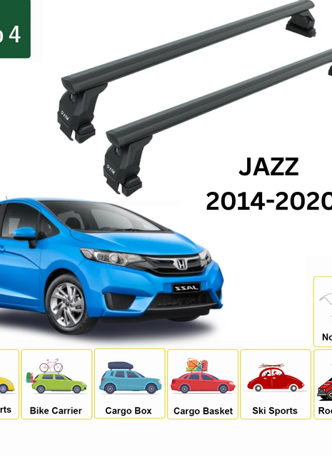 Honda Jazz 2014-2020 Oluksuz Üst Tavan Portbagaj Taşıyıcı Ara Atkısı Toros Serisi Pro 4 Siyah