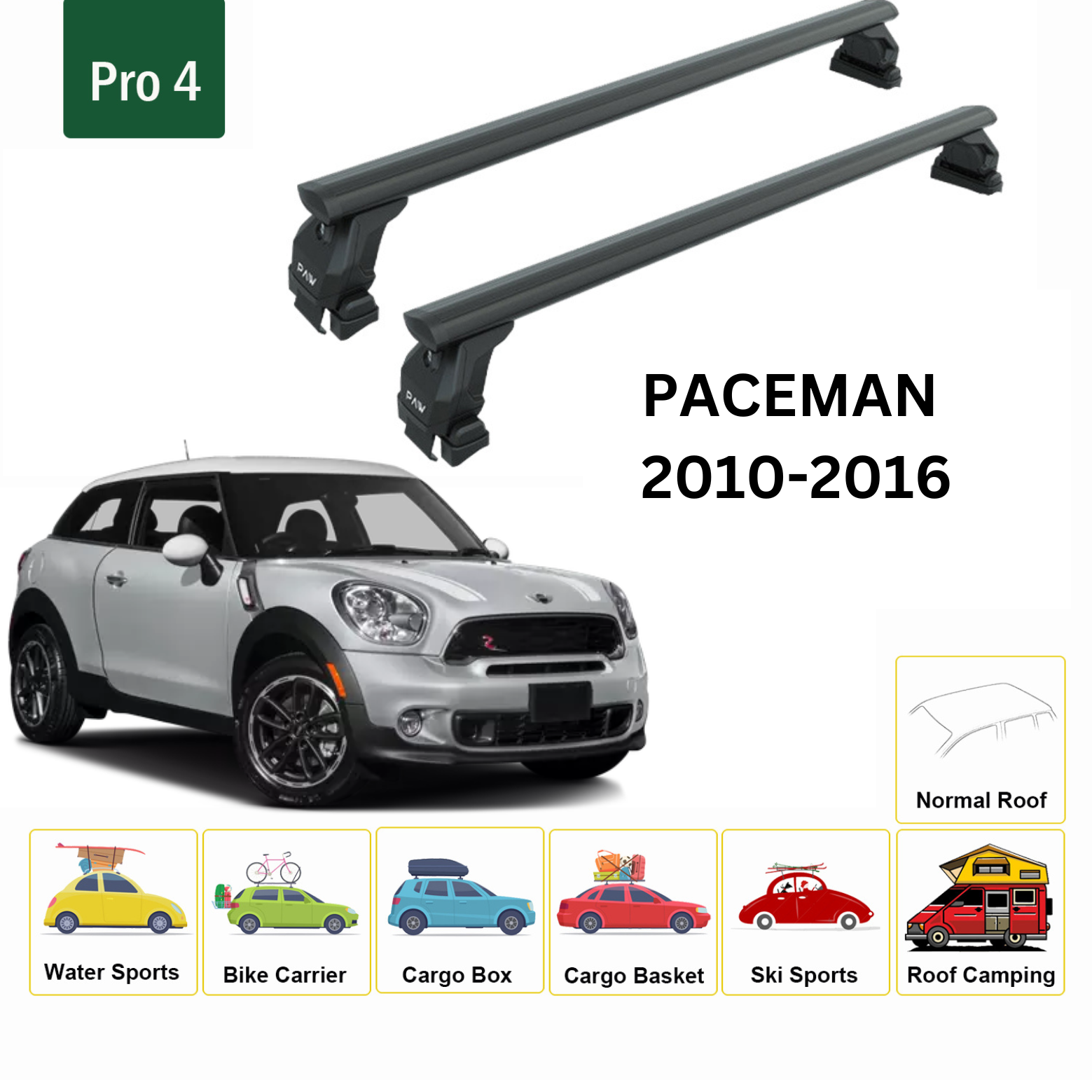 Mini Paceman 2010-2016 Oluksuz Üst Tavan Portbagaj Taşıyıcı Ara Atkısı Toros Serisi Pro 4 Siyah