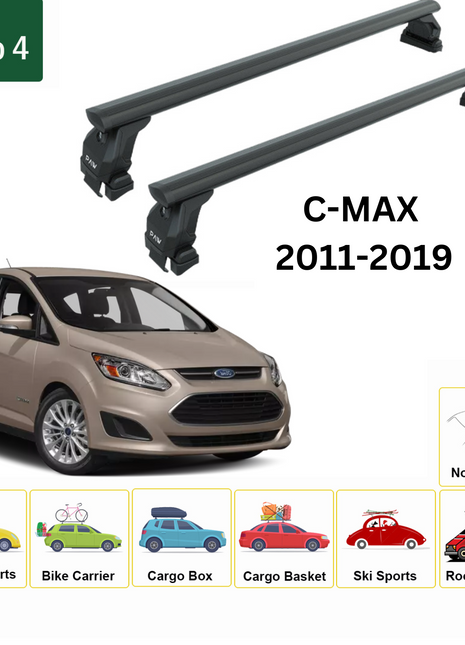Ford C-Max (C344) 2011-2019 Oluksuz Üst Tavan Portbagaj Taşıyıcı Ara Atkısı Toros Serisi Pro 4 Siyah
