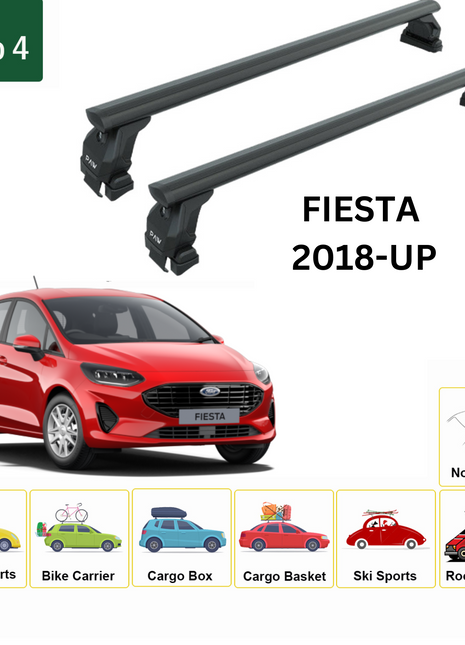 Ford Fiesta (B299) 2018-Up Oluksuz Üst Tavan Portbagaj Taşıyıcı Ara Atkısı Toros Serisi Pro 4 Siyah