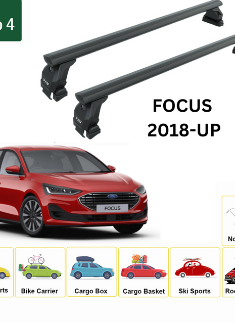 Ford Focus Hb (C519) 2018-2025 Oluksuz Üst Tavan Portbagaj Taşıyıcı Ara Atkısı Toros Serisi Pro 4 Siyah