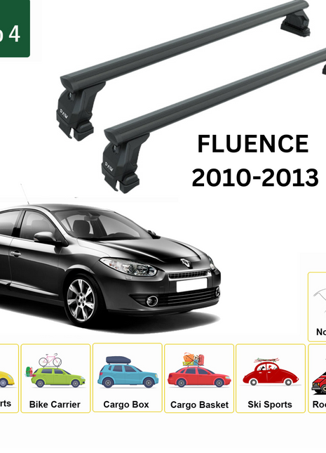 Renault Fluence 2010-2013 Oluksuz Üst Tavan Portbagaj Taşıyıcı Ara Atkısı Toros Serisi Pro 4 Siyah