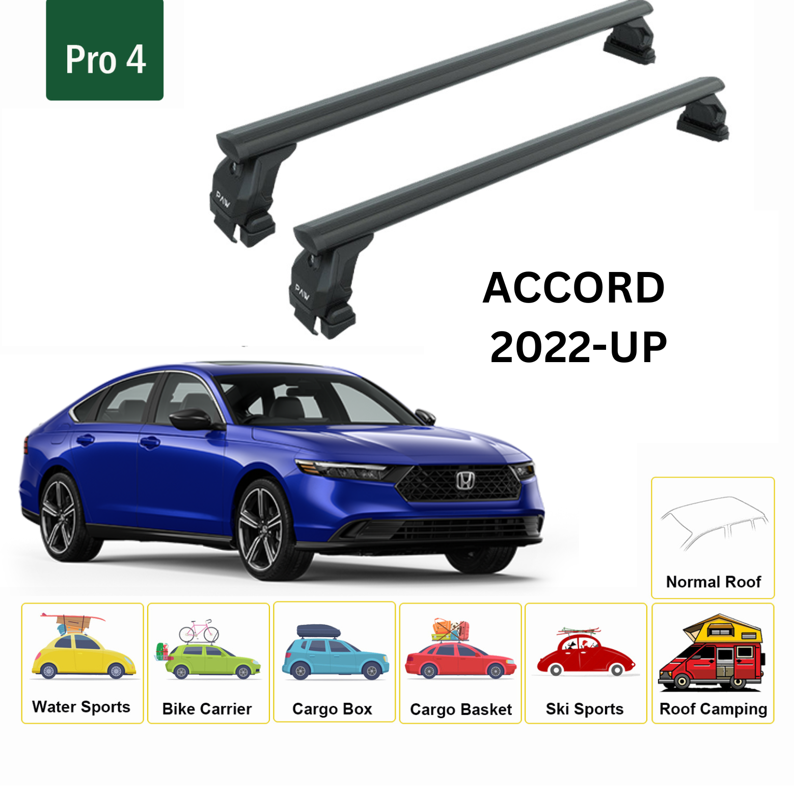 Honda Accord 2022-2025 Oluksuz Üst Tavan Portbagaj Taşıyıcı Ara Atkısı Toros Serisi Pro 4 Siyah