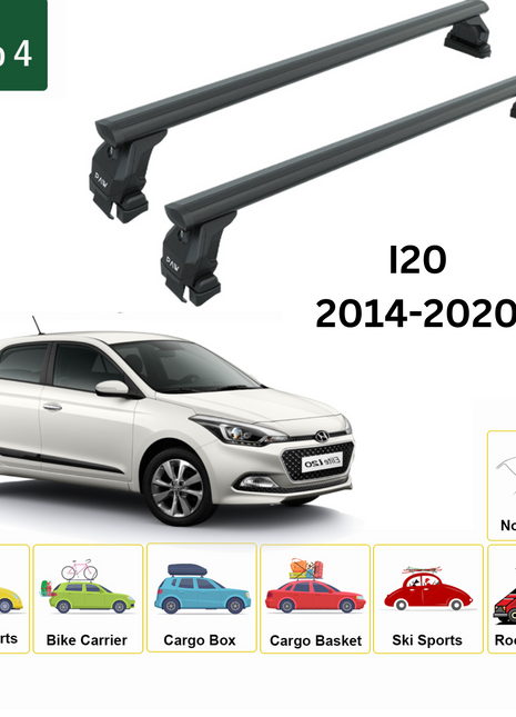 Hyundai I20 (2014-2020) Oluksuz Üst Tavan Portbagaj Taşıyıcı Ara Atkısı Toros Serisi Pro 4 Siyah