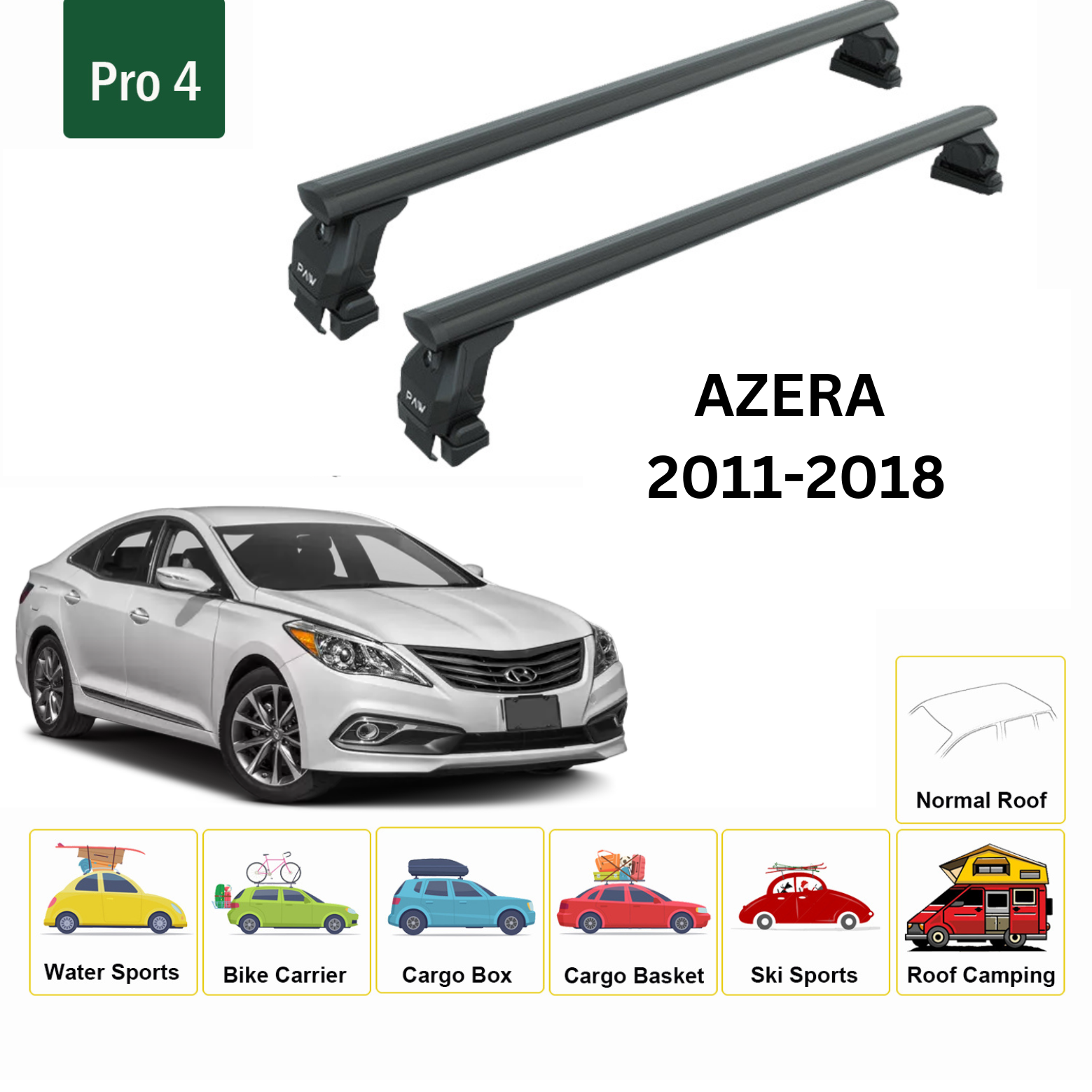 Hyundai Azera 2011-2018 Oluksuz Üst Tavan Portbagaj Taşıyıcı Ara Atkısı Toros Serisi Pro 4 Siyah