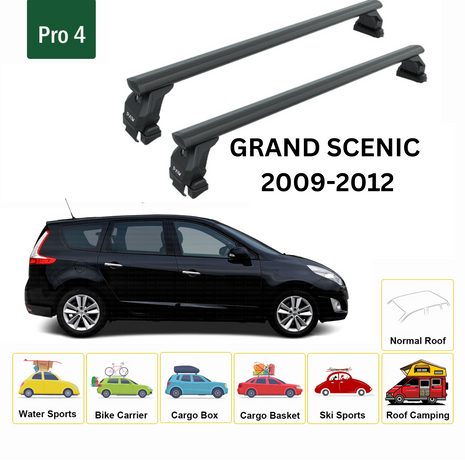 Renault Grand Scenic 2009-2012 Oluksuz Üst Tavan Portbagaj Taşıyıcı Ara Atkısı Toros Serisi Pro 4 Siyah