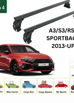 Audi A3/S3/Rs3 Sportback 2013-2020 Oluksuz Üst Tavan Portbagaj Taşıyıcı Ara Atkısı Toros Serisi Pro 4 Siyah