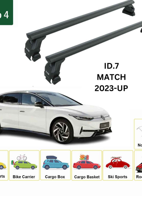 Volkswagen Id.7 2023-2025 Oluksuz Üst Tavan Portbagaj Taşıyıcı Ara Atkısı Toros Serisi Pro 4 2023-2025 Siyah