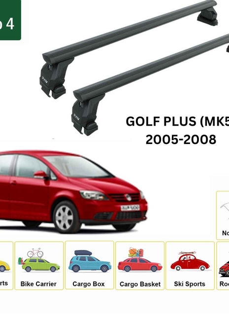 Volkswagen Golf Plus (Mk5) 2008-2013 Oluksuz Üst Tavan Portbagaj Taşıyıcı Ara Atkısı Toros Serisi Pro 4 Siyah