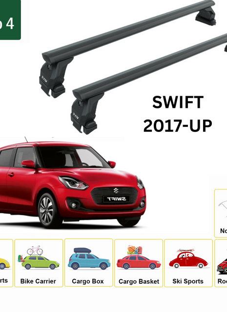 Suzuki Swift 2017-2025 Oluksuz Üst Tavan Portbagaj Taşıyıcı Ara Atkısı Toros Serisi Pro 4 Siyah