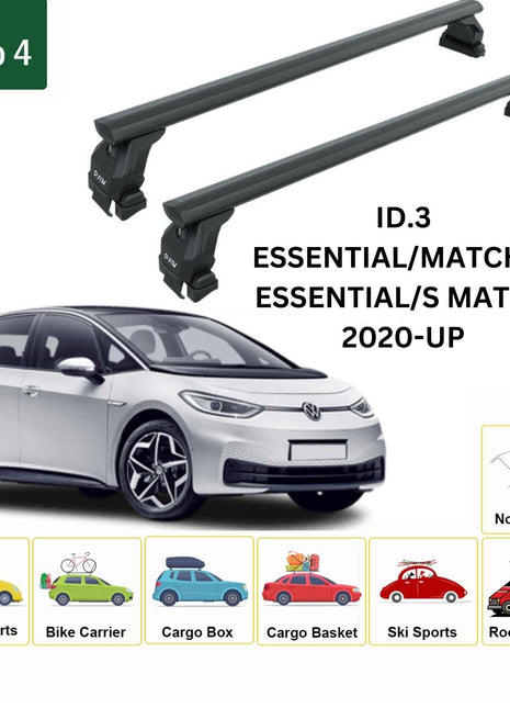 Volkswagen Id.3 2020-2025 Oluksuz Üst Tavan Portbagaj Taşıyıcı Ara Atkısı Toros Serisi Pro 4 Siyah