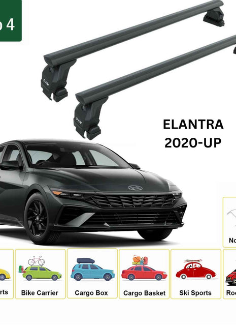 Hyundai Elantra 2020-2025 Oluksuz Üst Tavan Portbagaj Taşıyıcı Ara Atkısı Toros Serisi Pro 4 Siyah