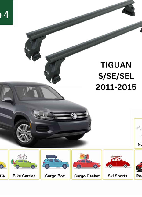 Volkswagen Tiguan 2011-2015 Oluksuz Üst Tavan Portbagaj Taşıyıcı Ara Atkısı Toros Serisi Pro 4 Siyah