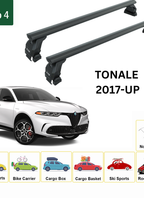 Alfa Romeo Tonale 2017-2025 Oluksuz Üst Tavan Portbagaj Taşıyıcı Ara Atkısı Toros Serisi Pro 4 Siyah