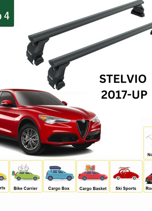 Alfa Romeo Stelvio 2017-2025 Oluksuz Üst Tavan Portbagaj Taşıyıcı Ara Atkısı Toros Serisi Pro 4 Siyah