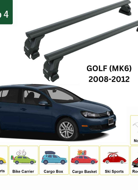 Volkswagen Golf 5D (Mk6) 2008-2012 Oluksuz Üst Tavan Portbagaj Taşıyıcı Ara Atkısı Toros Serisi Pro 4 Siyah
