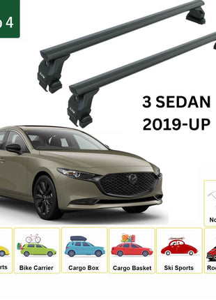 Mazda 3 Sedan 2019-2025 Oluksuz Üst Tavan Portbagaj Taşıyıcı Ara Atkısı Toros Serisi Pro 4 Siyah