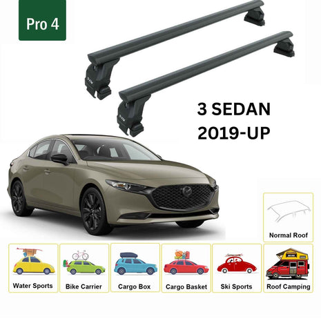 Mazda 3 Sedan 2019-2025 Oluksuz Üst Tavan Portbagaj Taşıyıcı Ara Atkısı Toros Serisi Pro 4 Siyah