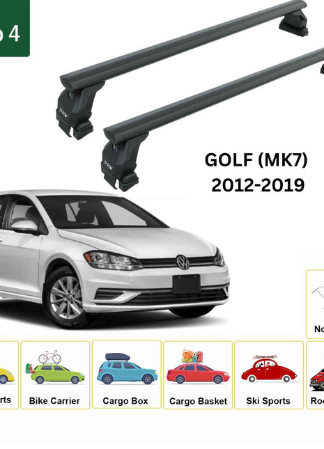 Volkswagen Golf 5D (Mk7) 2012-2019 Oluksuz Üst Tavan Portbagaj Taşıyıcı Ara Atkısı Toros Serisi Pro 4 Siyah