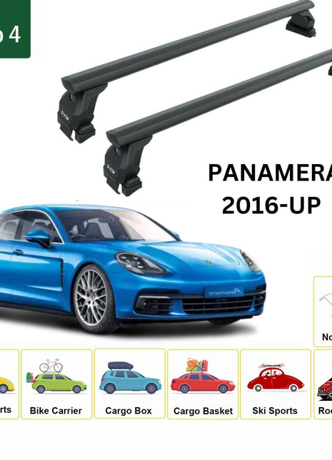 Porsche Panamera 2016-2025 Oluksuz Üst Tavan Portbagaj Taşıyıcı Ara Atkısı Toros Serisi Pro 4 Siyah