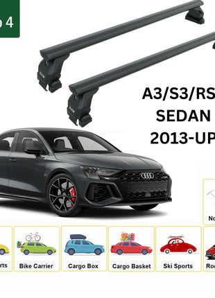 Audi A3 2013-2020 Sedan Oluksuz Üst Tavan Portbagaj Taşıyıcı Ara Atkısı Toros Serisi Pro 4 Siyah