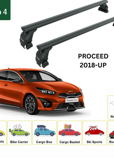 Kia Proceed 2018-2025 Oluksuz Üst Tavan Portbagaj Taşıyıcı Ara Atkısı Toros Serisi Pro 4 Siyah