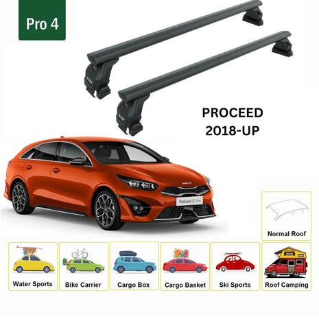 Kia Proceed 2018-2025 Oluksuz Üst Tavan Portbagaj Taşıyıcı Ara Atkısı Toros Serisi Pro 4 Siyah