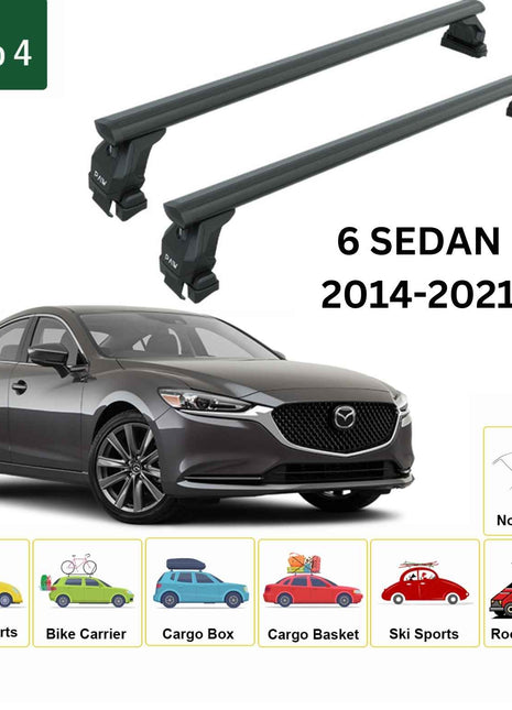 Mazda 6 Sedan 2014-2025 Oluksuz Üst Tavan Portbagaj Taşıyıcı Ara Atkısı Toros Serisi Pro 4 Siyah