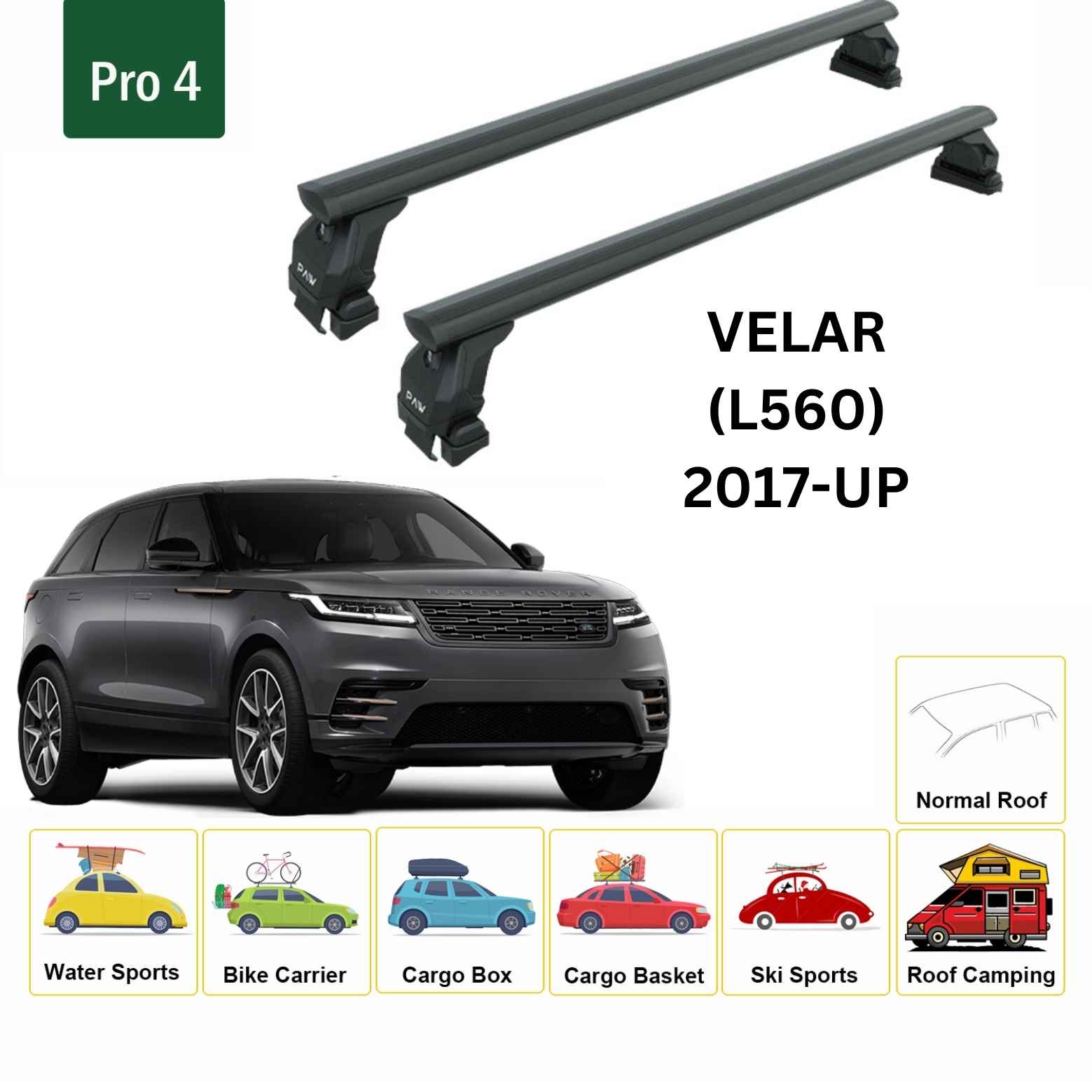Range Rover Velar (L560) 2017-2025 Oluksuz Üst Tavan Portbagaj Taşıyıcı Ara Atkısı Toros Serisi Pro 4 Siyah
