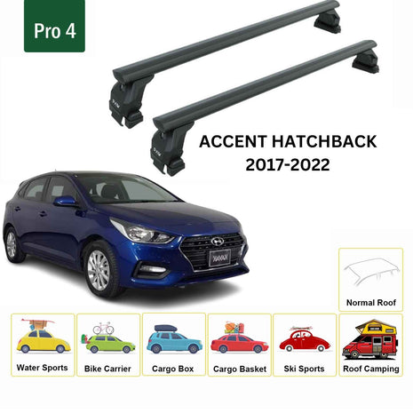 Hyundai Accent Hb 2017-2022 Oluksuz Üst Tavan Portbagaj Taşıyıcı Ara Atkısı Toros Serisi Pro 4 Siyah