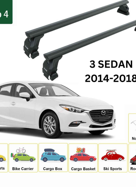 Mazda 3 Sedan 2014-2018 Oluksuz Üst Tavan Portbagaj Taşıyıcı Ara Atkısı Toros Serisi Pro 4 Siyah