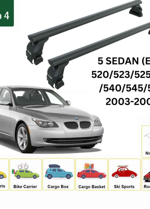 Bmw 5 Sedan E60 2003-2009 Oluksuz Üst Tavan Portbagaj Taşıyıcı Ara Atkısı Toros Serisi Pro 4 Siyah